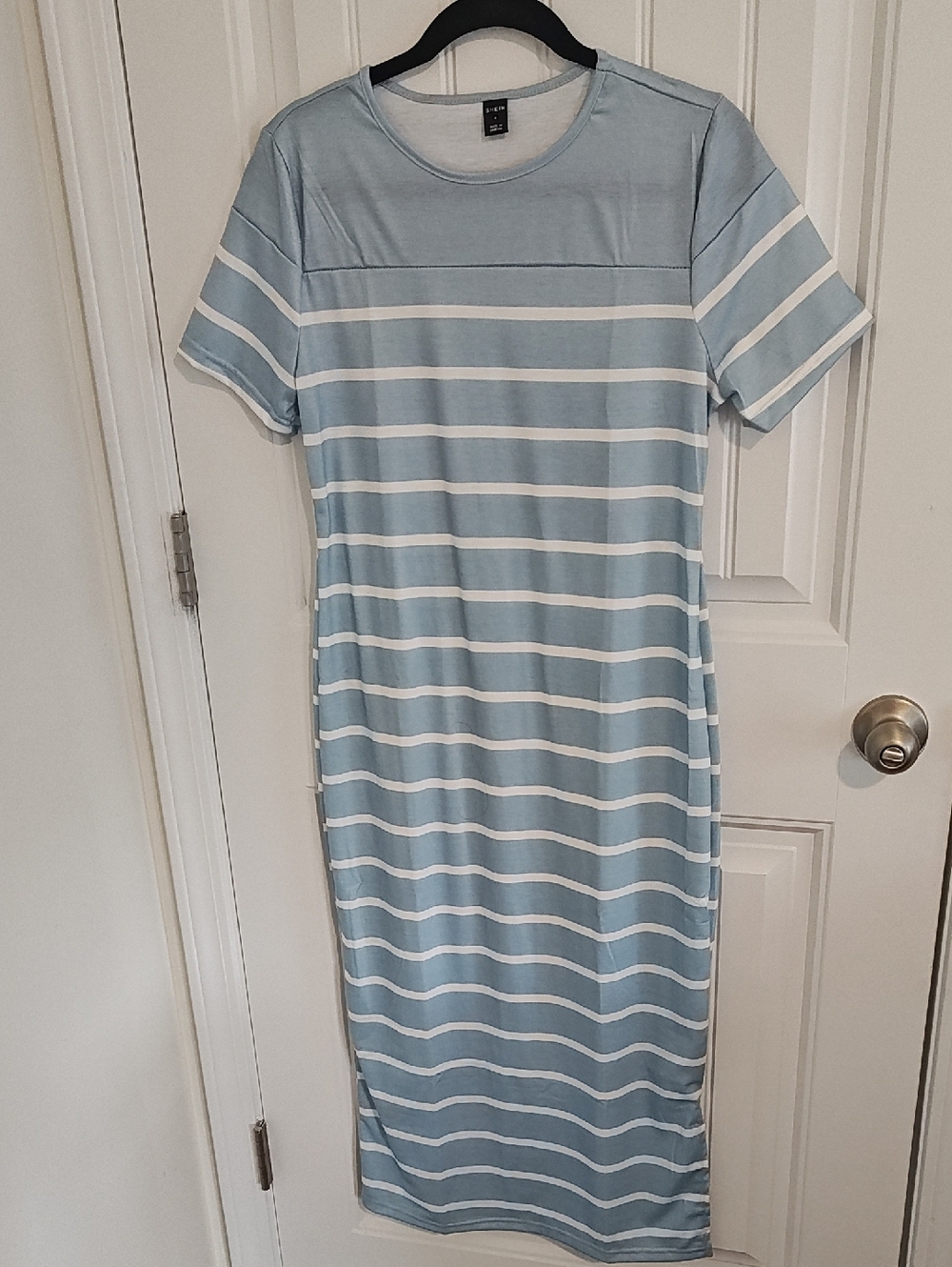 SHEIN Light Blue and White Striped Midi Dress